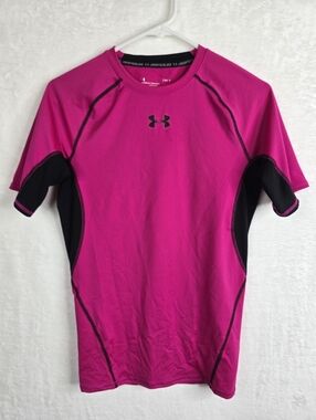 Under Armour HeatGear Compression Shirt Womens Medium Pink Athletic Top Workout